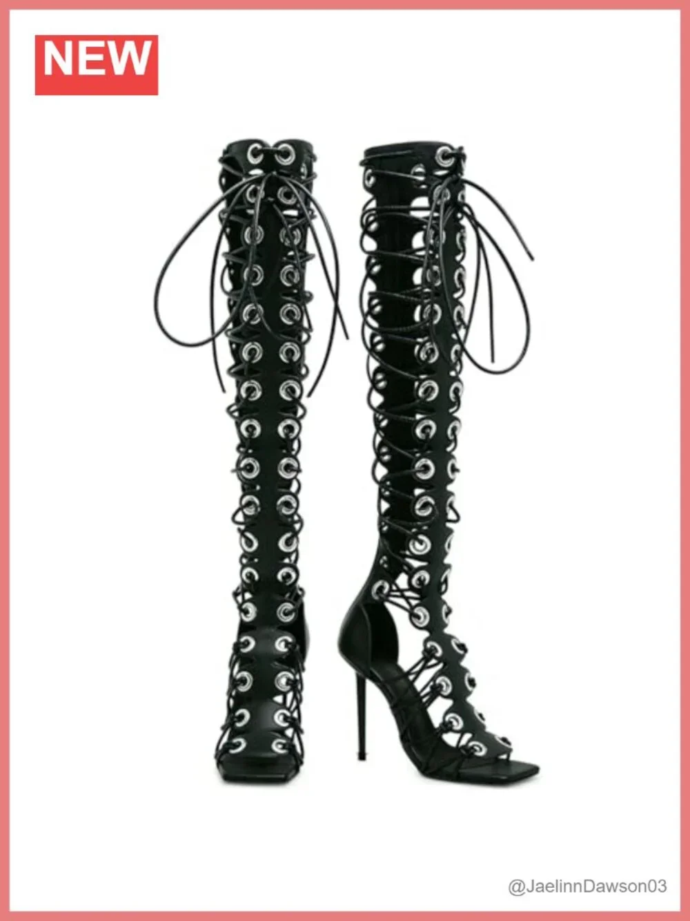 Women Gladiator Sandals High Heels Peep Toe Cut-Out Over The Knee Zipper Faux